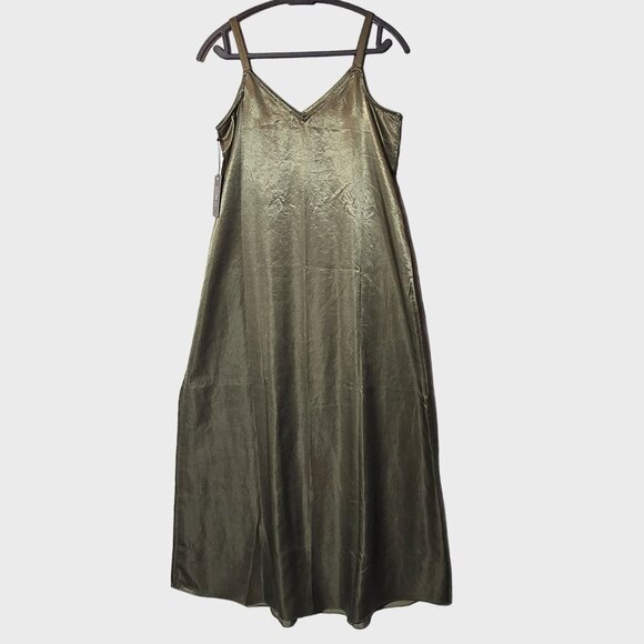 Vince Camuto Y2K Midi Slip Dress Light Olive Sleeveless Satin Minimalist NWT - Picture 6 of 9